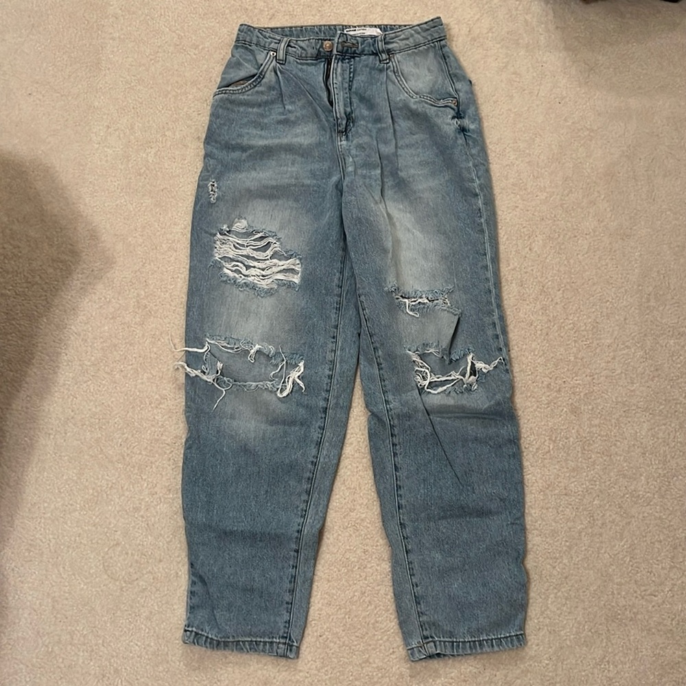 garage light wash straight leg ripped jeans